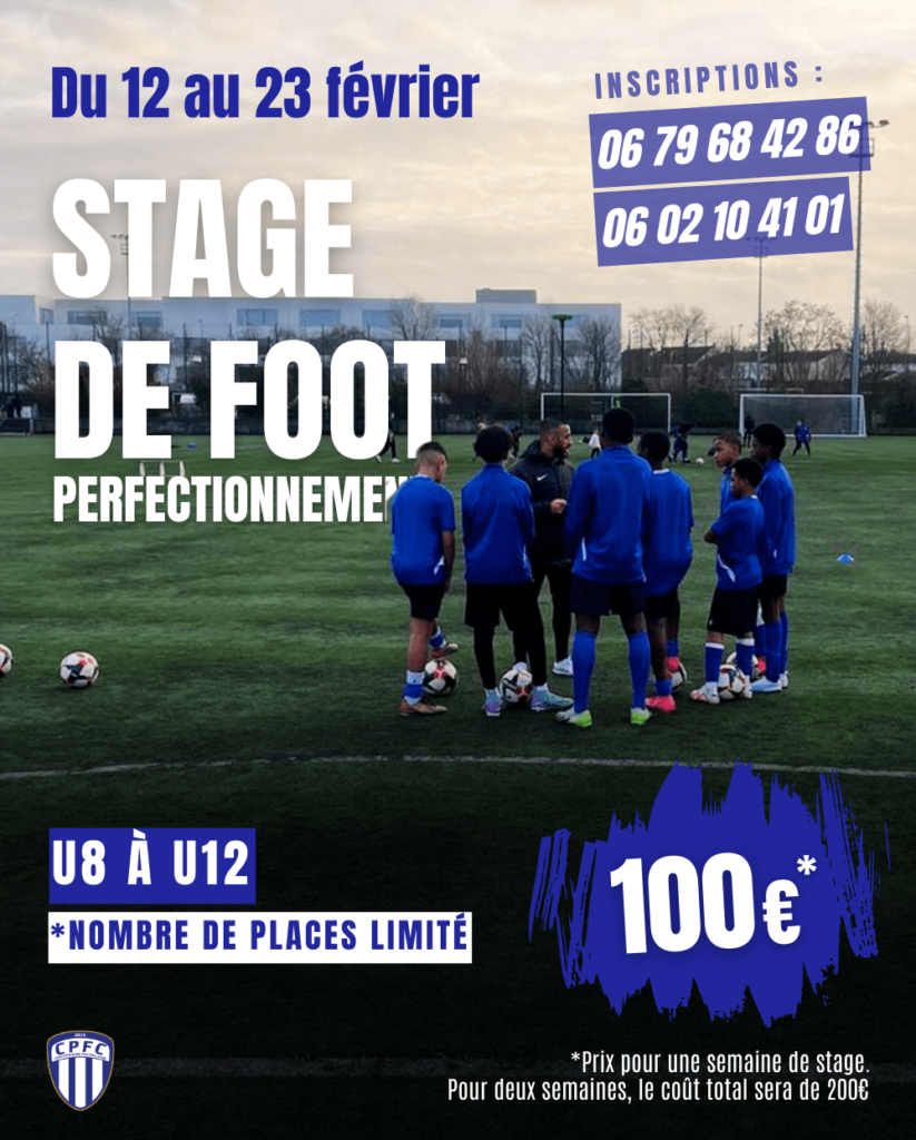 Affiche du stage de février 2024 organisé par le club de foot de Cergy.